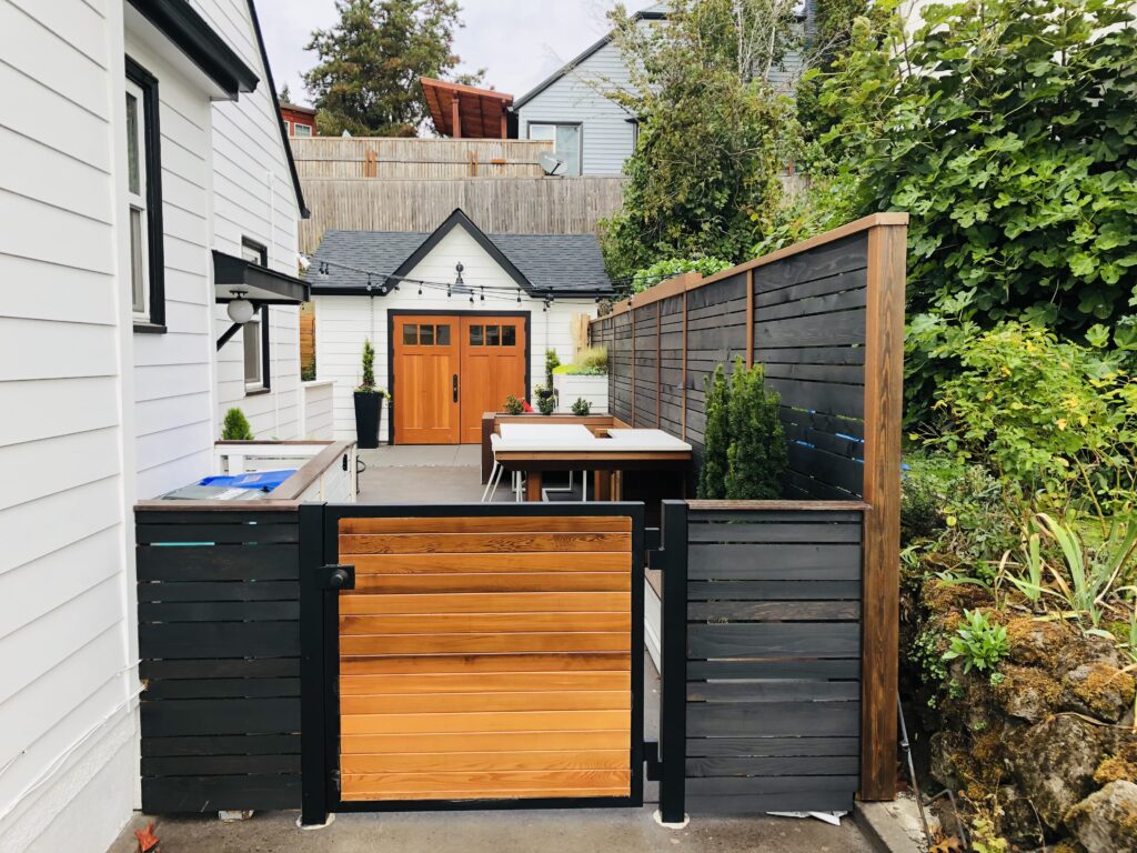 Outdoor patio area with fence, renovation in SE Portland from Equilibrium Builders